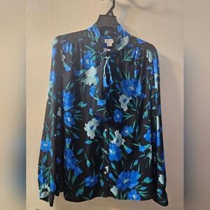 J. Crew Women's Blouse - Black and Blue Floral Sz 2x